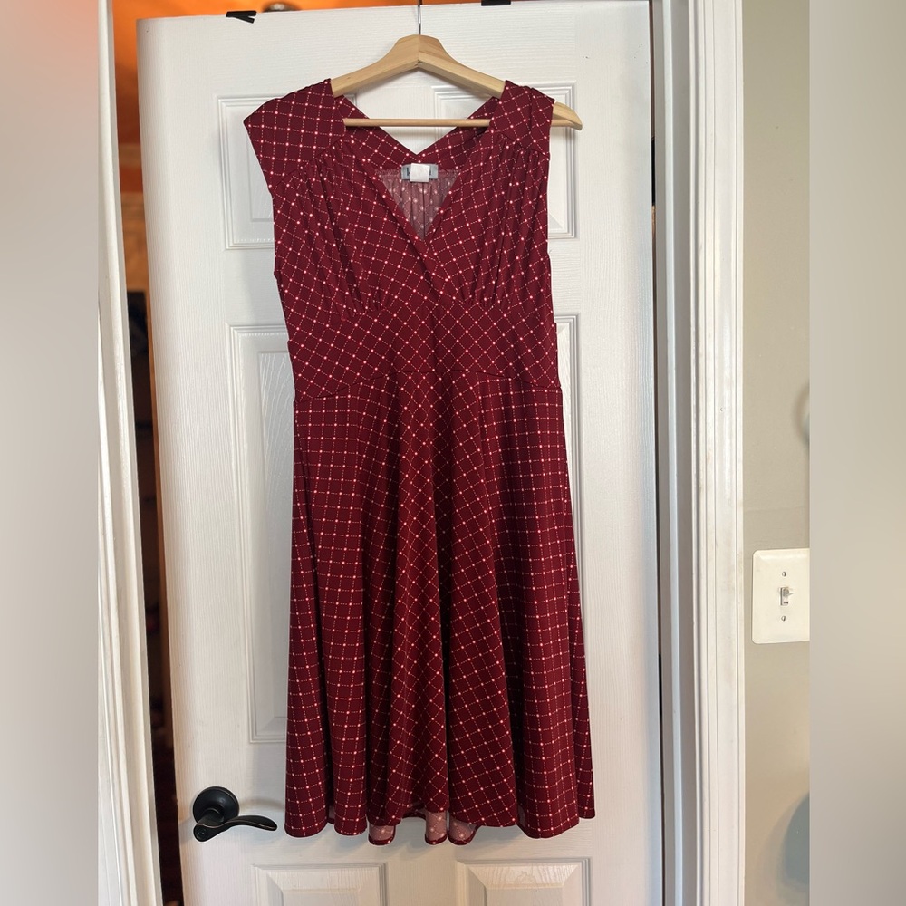 KARINA Red Sleeveless V-Neck A-Line Midi Dress M/L